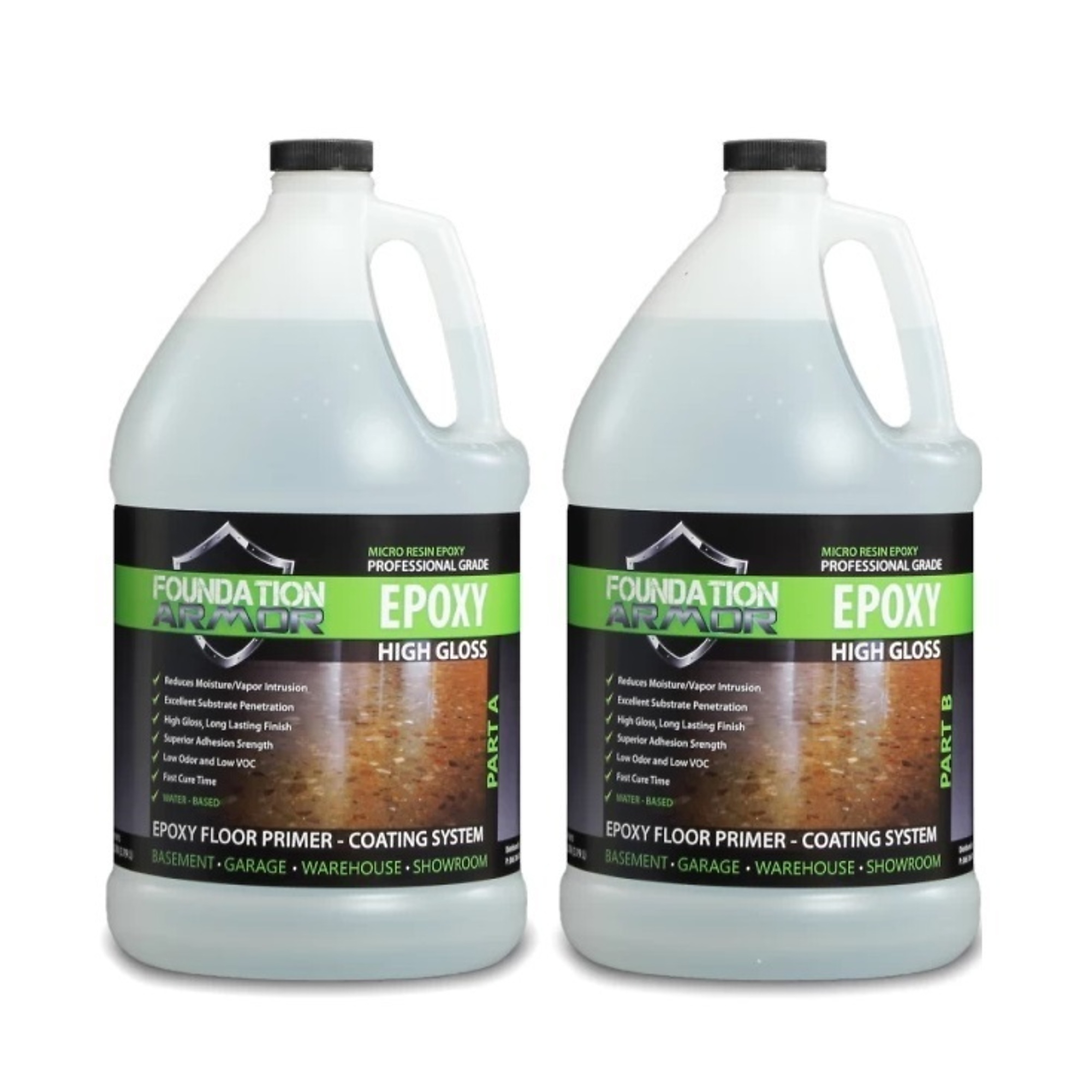 Foundation Armor, Durable Epoxy Concrete Floor Coating, Container Size 2 Gallon, Color Clear, Application Method Roller, Model# ARMOREPOXY